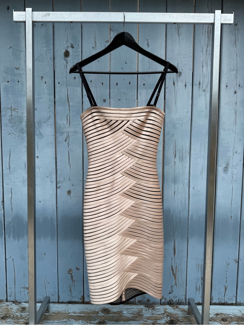 BCBGMaxAzria Blush Bandage Midi Dress with Black Straps